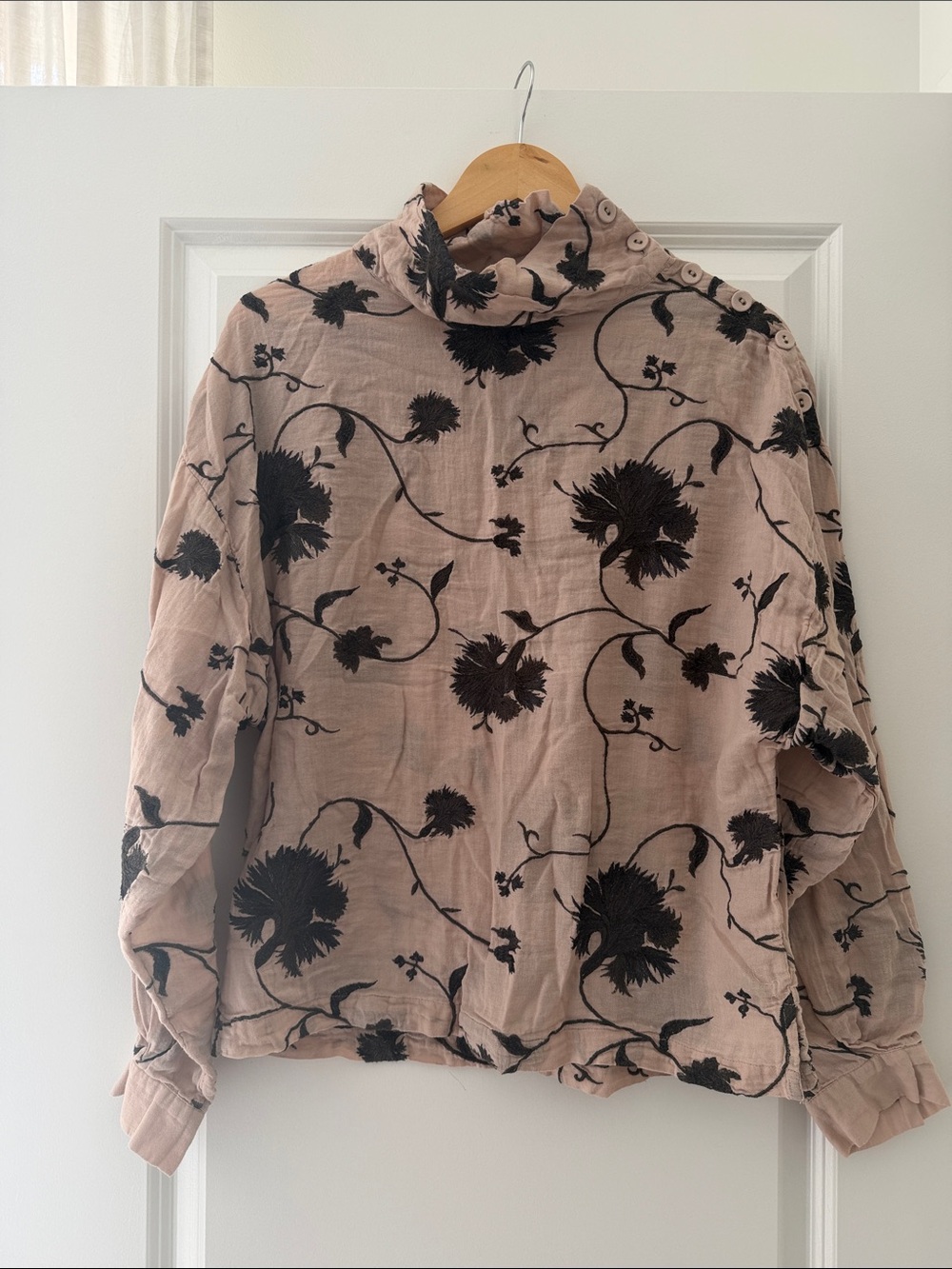 Blush Pink Floral Velvet Burnout Mock Neck Top
